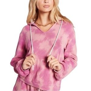 Volcom Lived in Lounge Pink Tie Dye Knit Pullover Hoodie Women’s Size Large